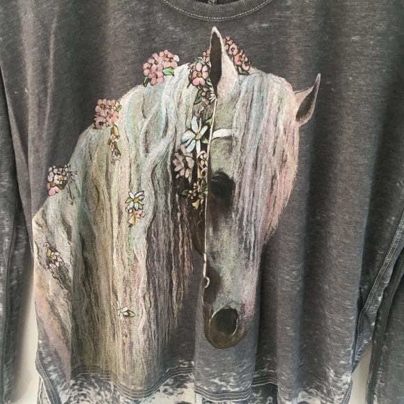 Chaser Horse Print Gray Burnout Long Sleeve Tee - Picture 3 of 8